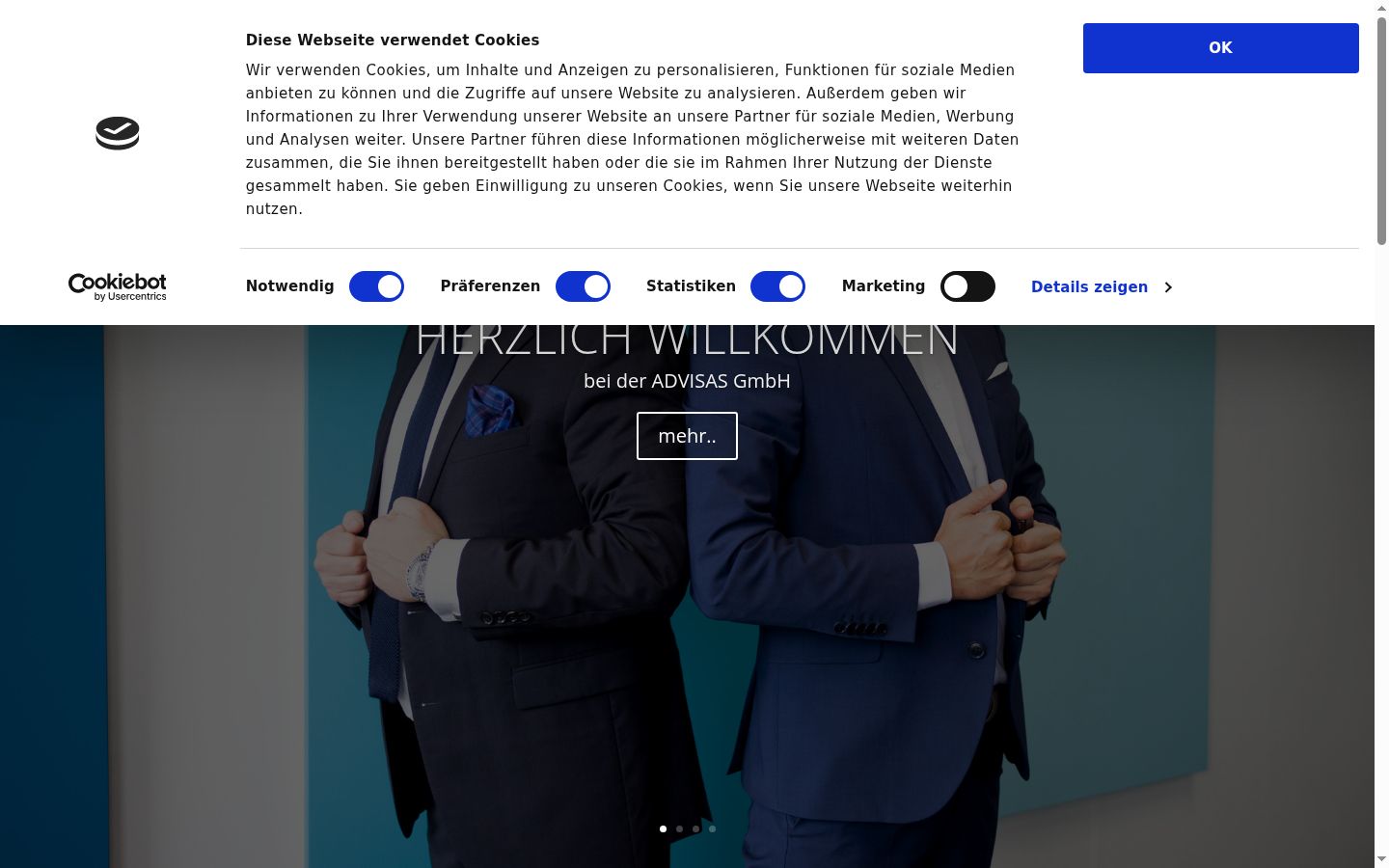 Screenshot des Einwilligungsbanners vor jeglicher Interaktion