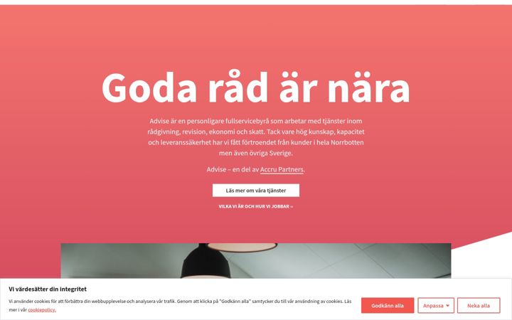Posnetek zaslona advisenorth.se