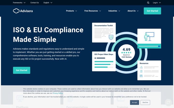 Screenshot of advisera.com