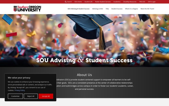 Screenshot of advising.sou.edu