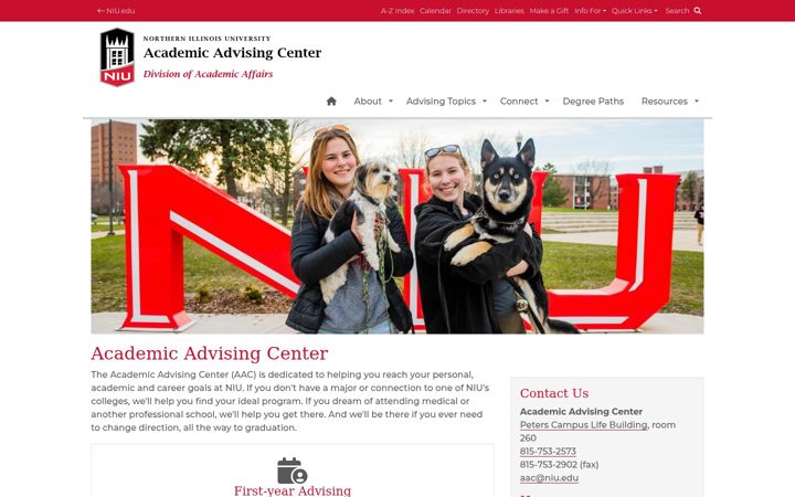 Screenshot of advisingcenter.niu.edu
