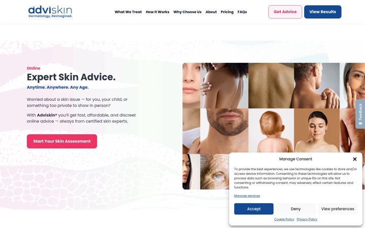 Screenshot of adviskin.com