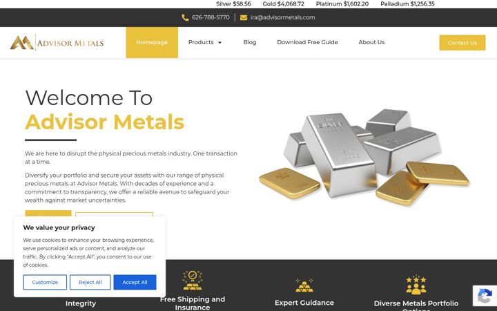 Екранна снимка на advisormetals.com