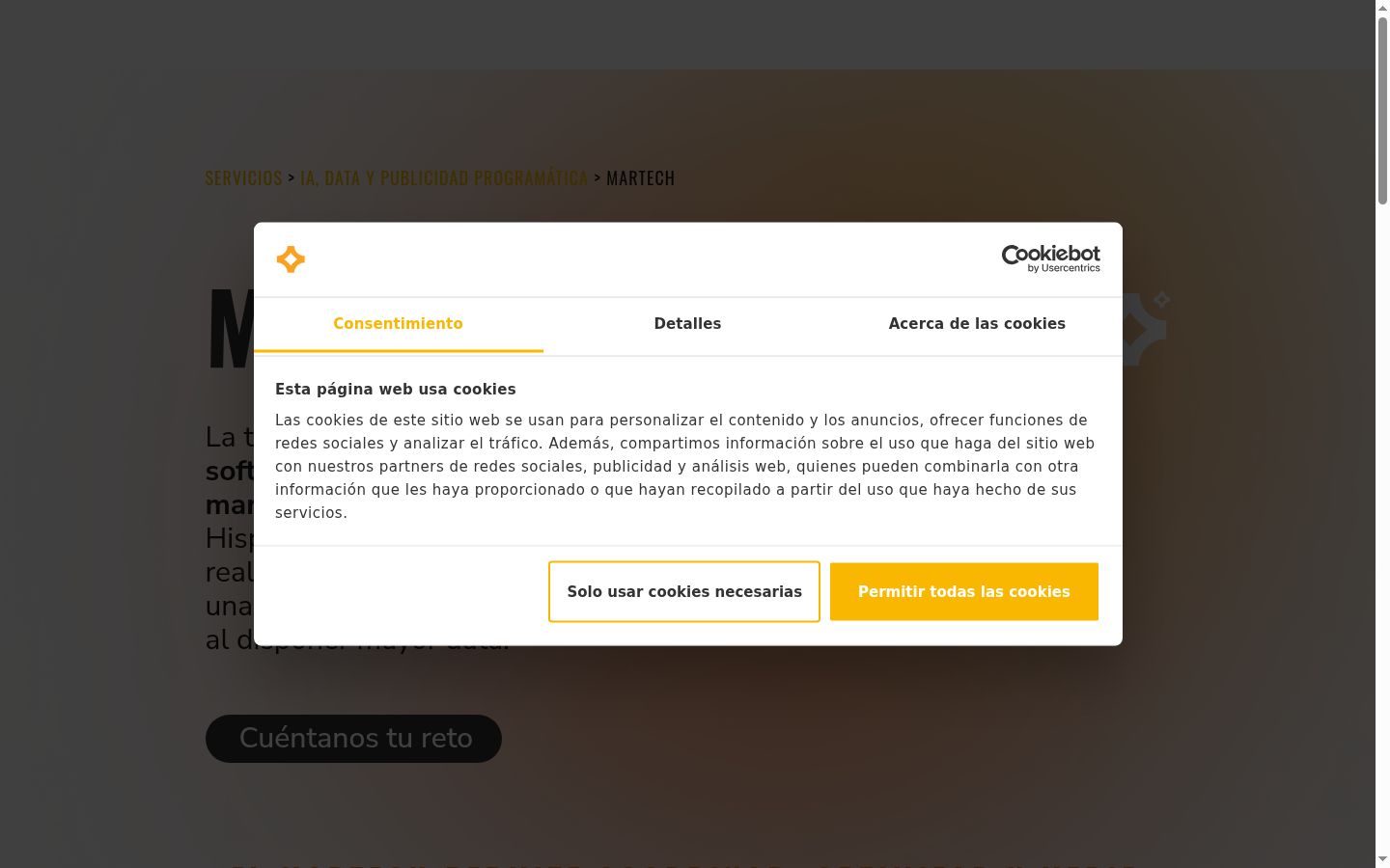 Screenshot del banner di consenso mostrato prima di qualsiasi interazione