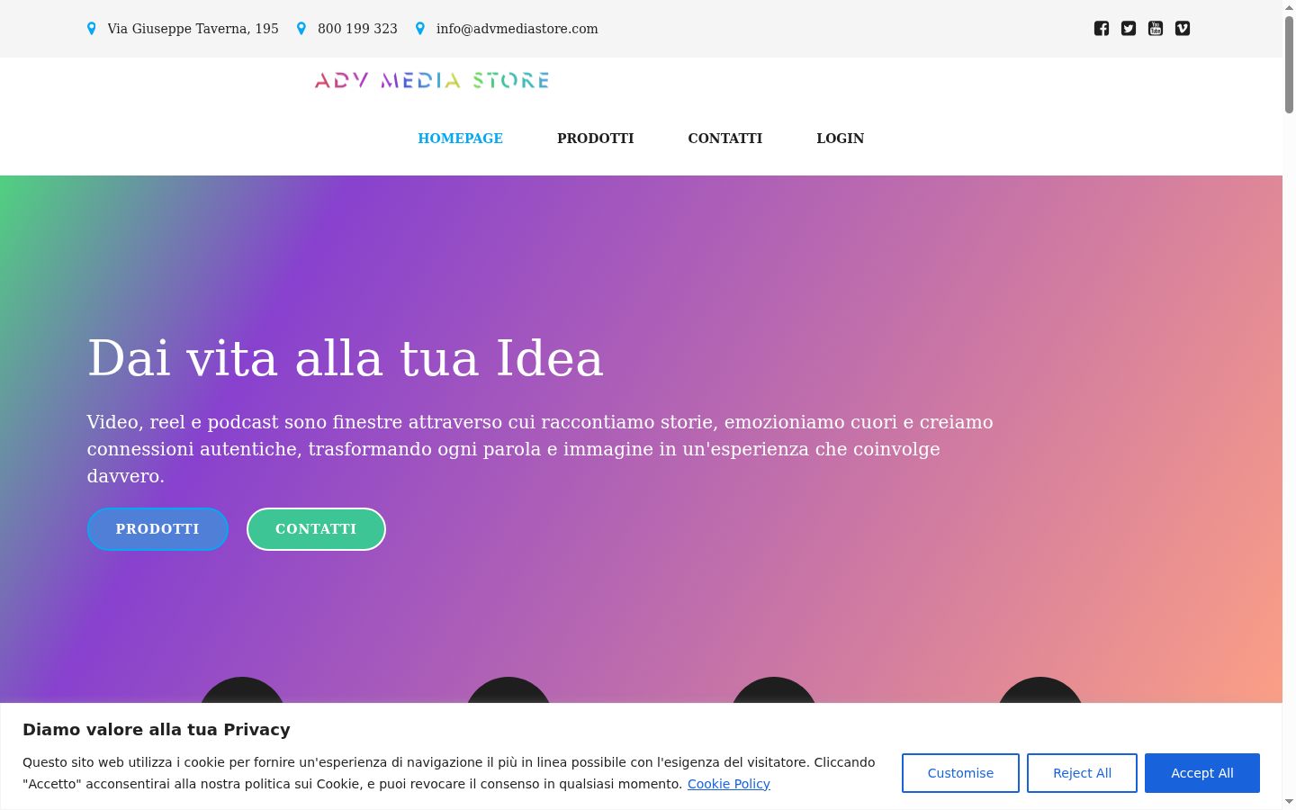 Screenshot del banner di consenso mostrato prima di qualsiasi interazione