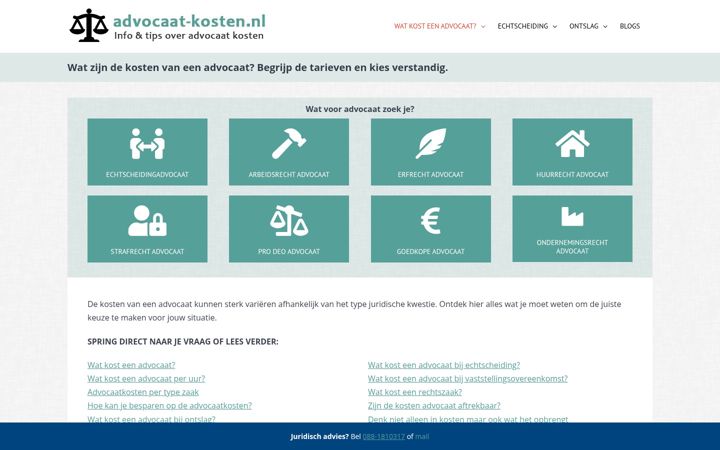 Captură de ecran a advocaat-kosten.nl