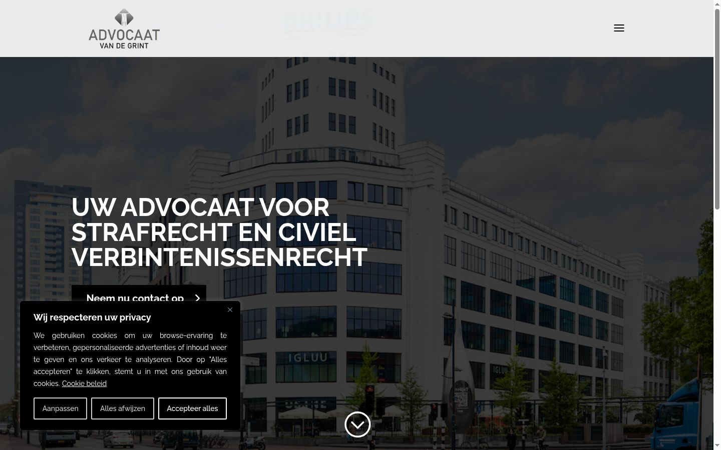 Screenshot van de toestemmingsbanner zoals getoond vóór enige interactie