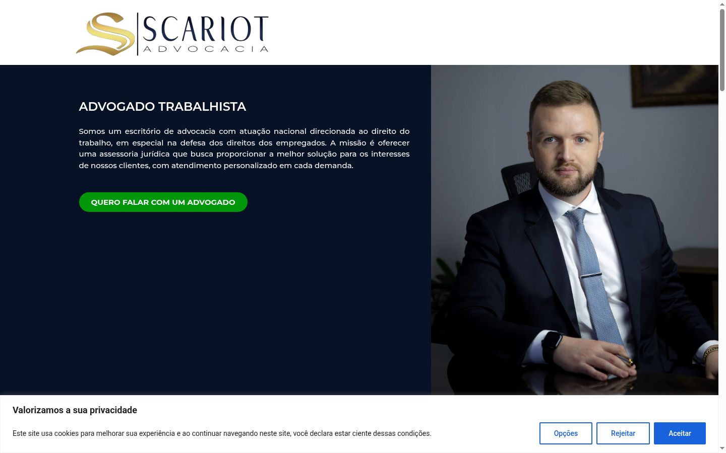 Captura de ecrã do banner de consentimento apresentado antes de qualquer interação