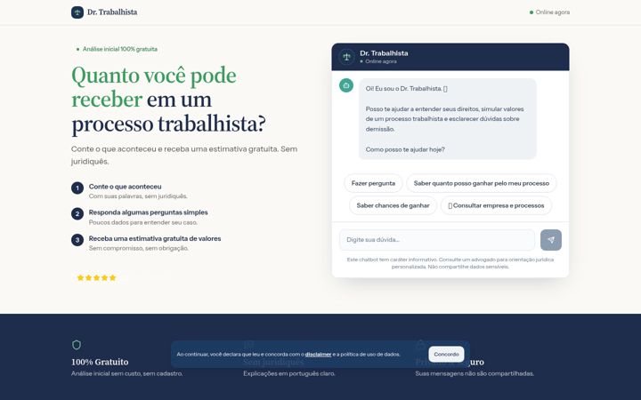 Screenshot of advogadotrabalhista.com