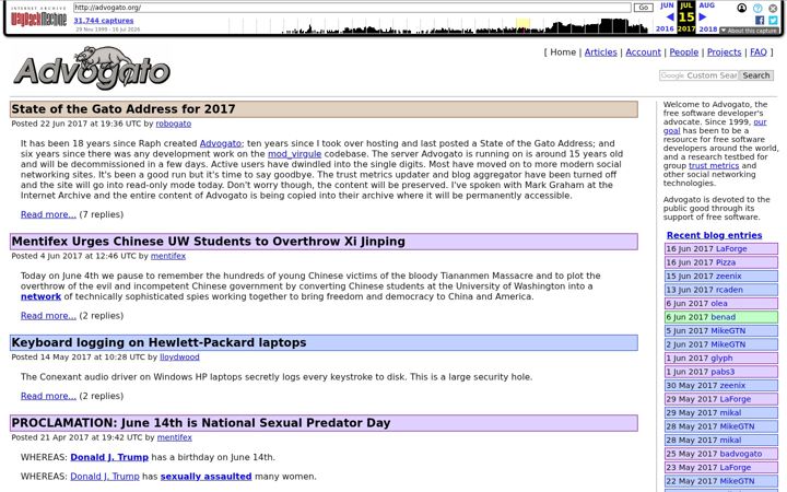 Screenshot of advogato.org