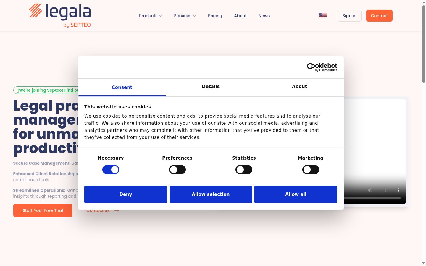 Screenshot of the consent banner shown before any interaction