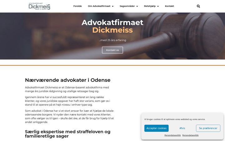 Kuvakaappaus sivustosta advokatdickmeiss.dk
