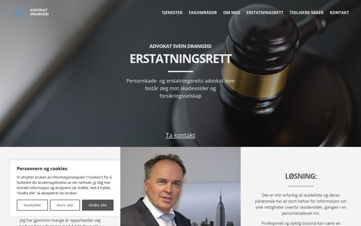 Kuvakaappaus sivustosta advokatdrangeid.no
