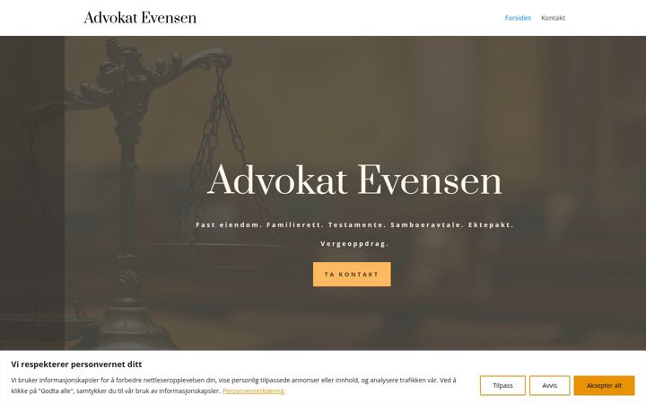 Skärmbild av advokatevensen.no