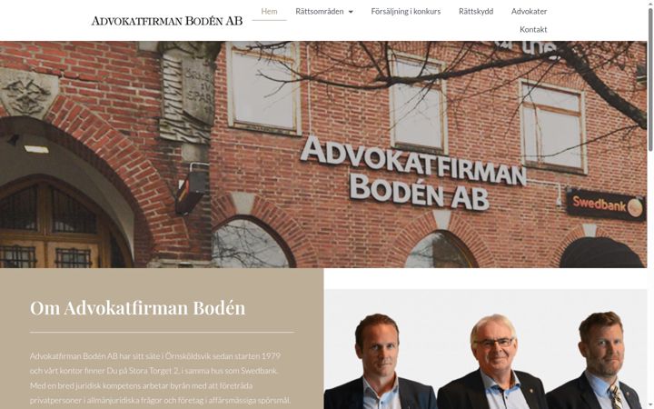 Skärmbild av advokatfirmanboden.se