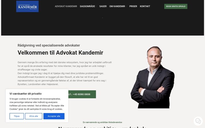 Captură de ecran a advokatkandemir.dk