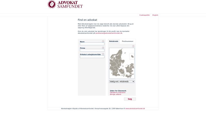 Screenshot of advokatnoeglen.dk
