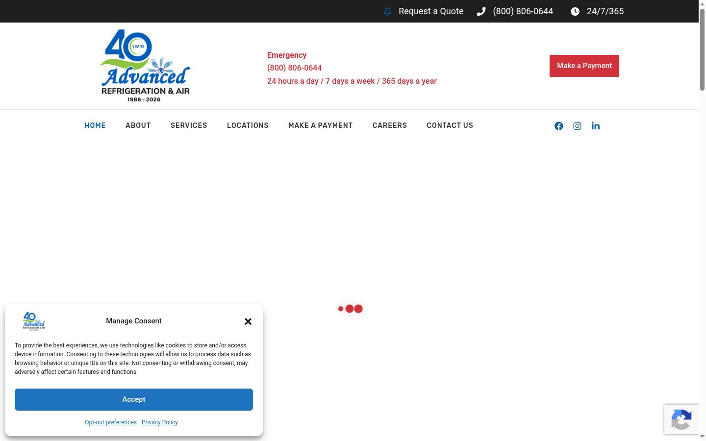 Screenshot del banner di consenso mostrato prima di qualsiasi interazione