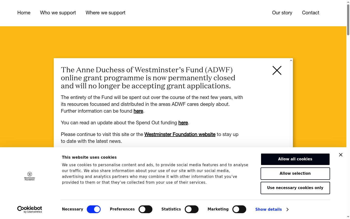 Screenshot del banner di consenso mostrato prima di qualsiasi interazione