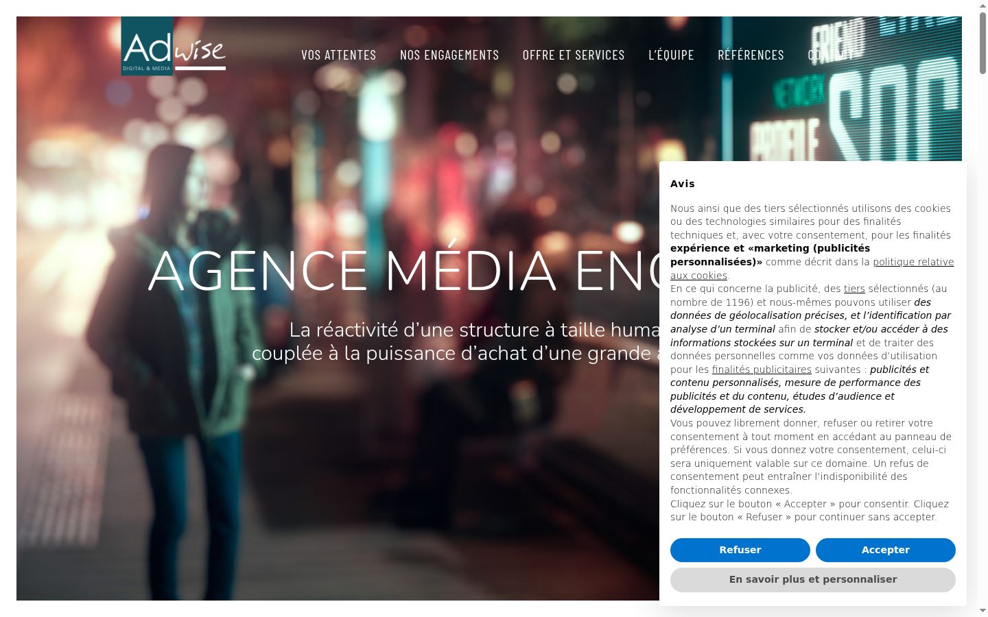 Capture d'écran de la bannière de consentement affichée avant toute interaction