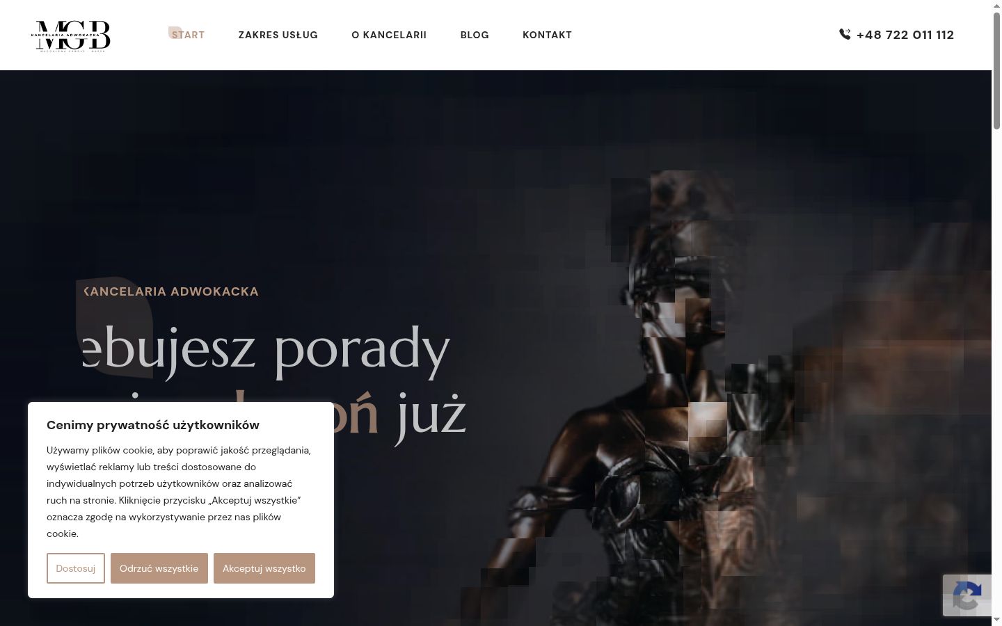 Captura de pantalla del banner de consentimiento mostrado antes de cualquier interacción