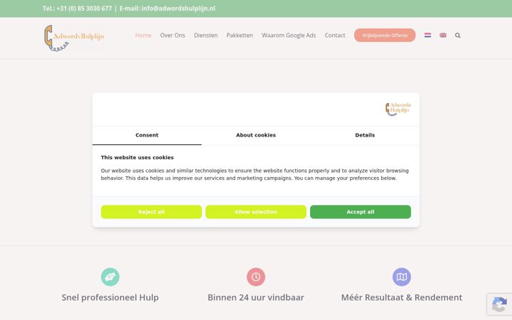 Screenshot di adwordshulplijn.nl