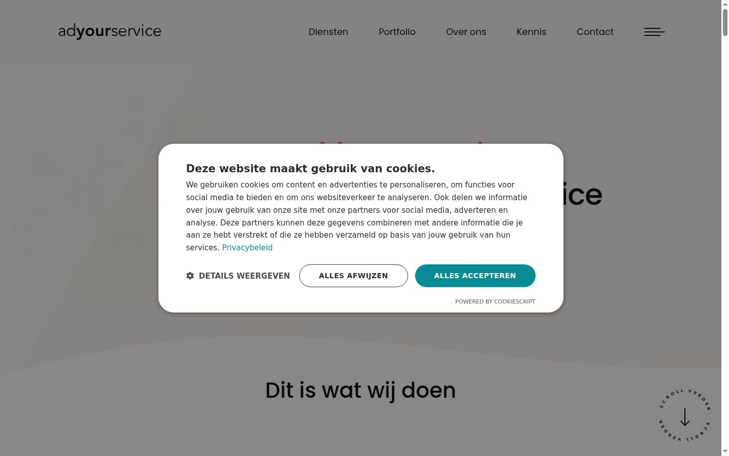 Screenshot del banner di consenso mostrato prima di qualsiasi interazione