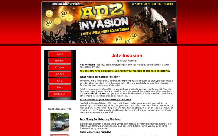 Captură de ecran a adzinvasion.com