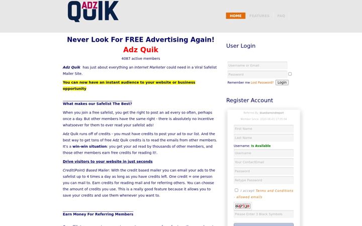 Screenshot of adzquik.com