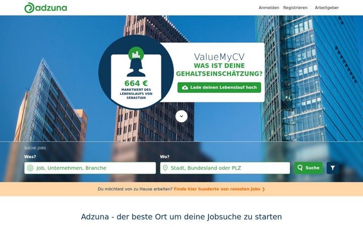 Screenshot of adzuna.de
