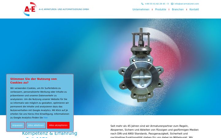 Captură de ecran a ae-armaturen.com