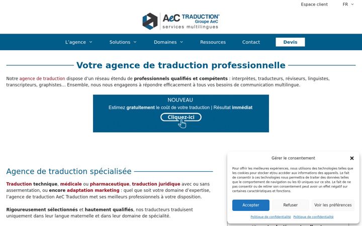Ekrano kopija aec-traduction.fr