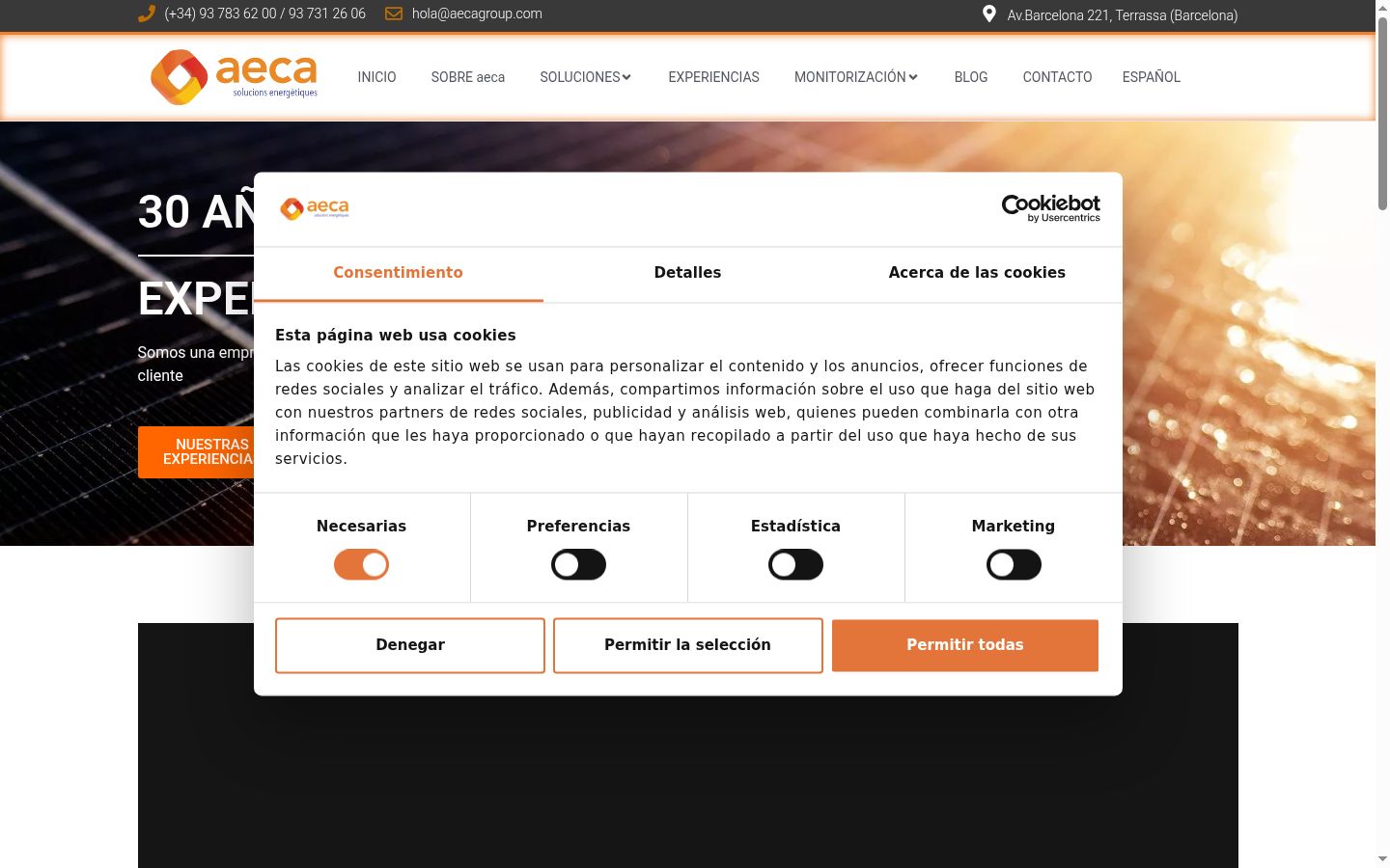 Screenshot del banner di consenso mostrato prima di qualsiasi interazione