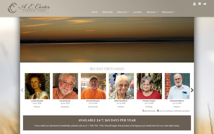 Screenshot of aecarterfuneralhome.com