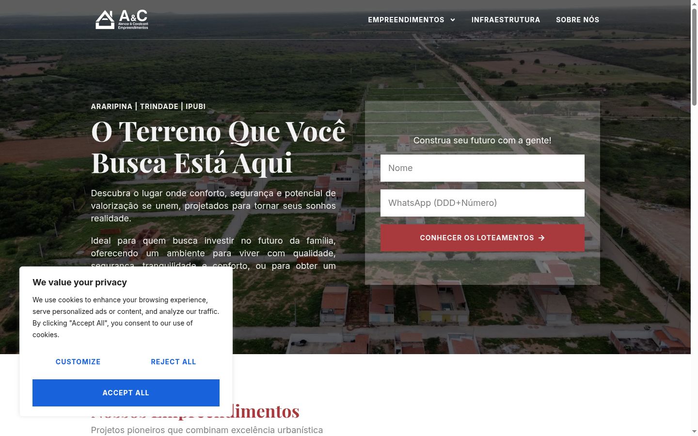 Captura de pantalla del banner de consentimiento mostrado antes de cualquier interacción