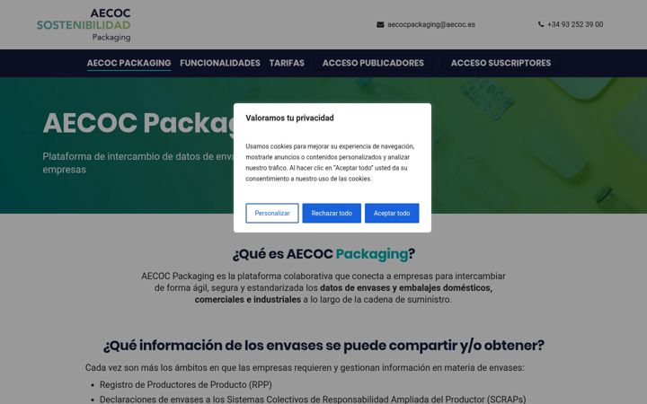 Screenshot van aecocpackaging.es