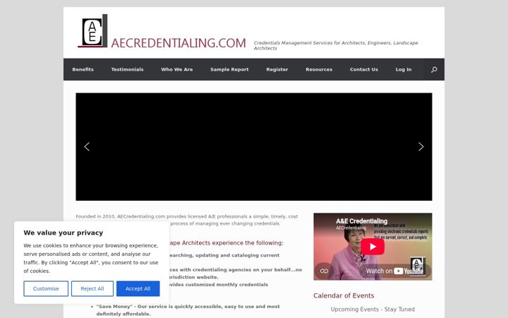 Screenshot of aecredentialing.com