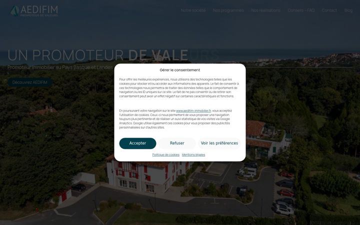 Captură de ecran a aedifim-immobilier.fr
