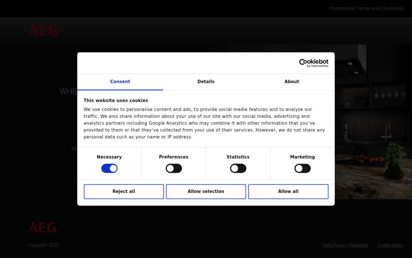 Screenshot del banner di consenso mostrato prima di qualsiasi interazione