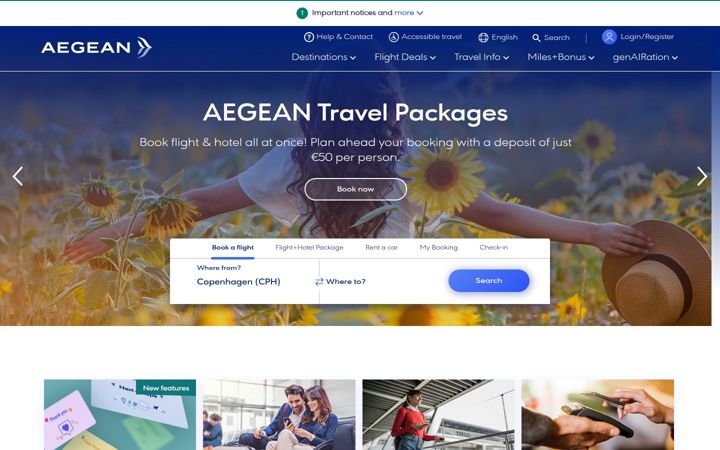 Ekrano kopija aegeanair.com
