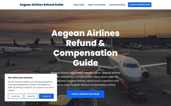 Screenshot ta' aegeanairlinesrefund.com