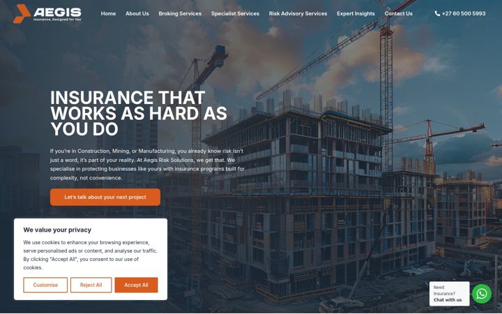 Screenshot van aegisrisk.io