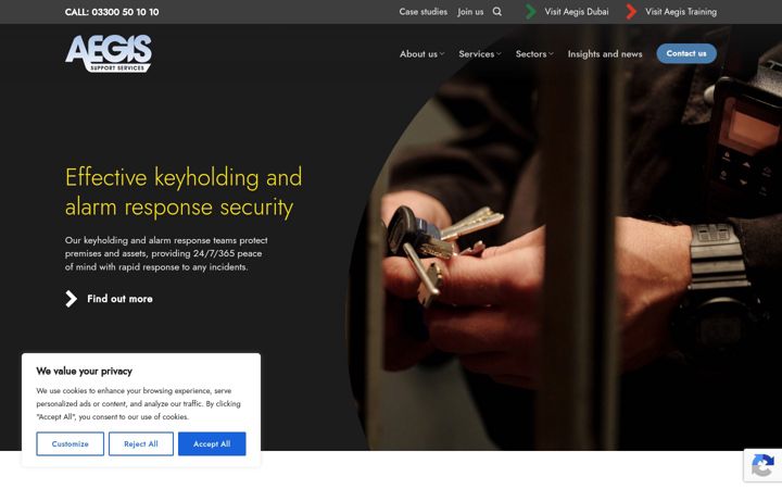 Screenshot van aegissupportservices.com