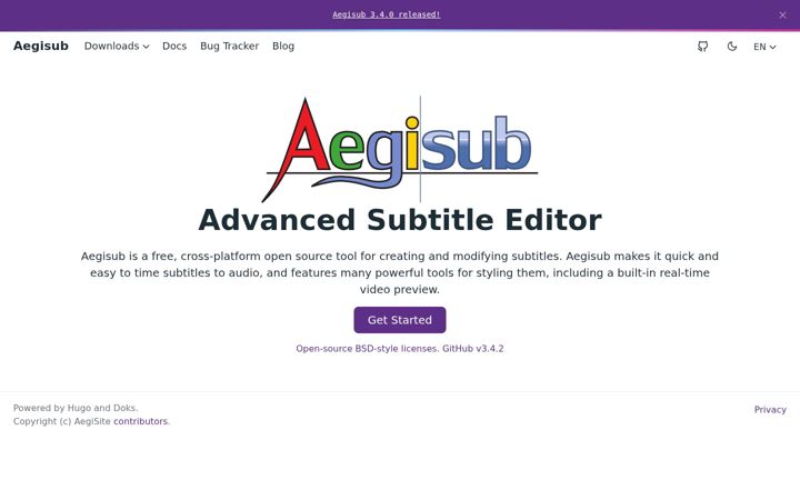 Screenshot of aegisub.org
