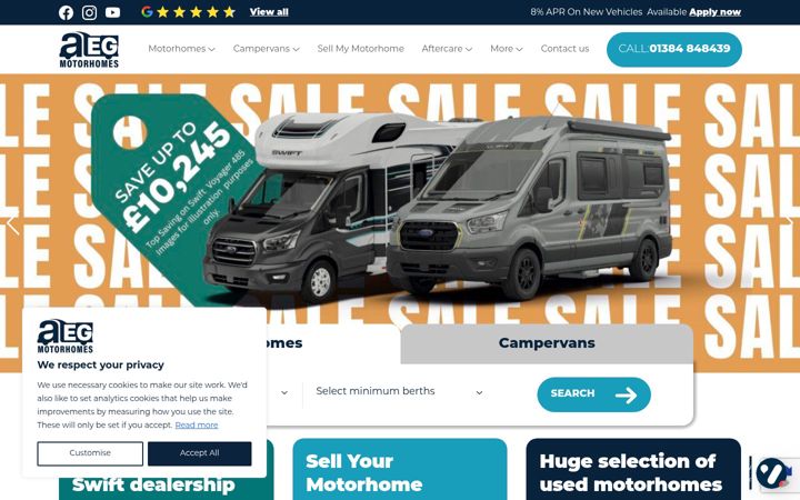 Screenshot of aegmotorhomes.co.uk