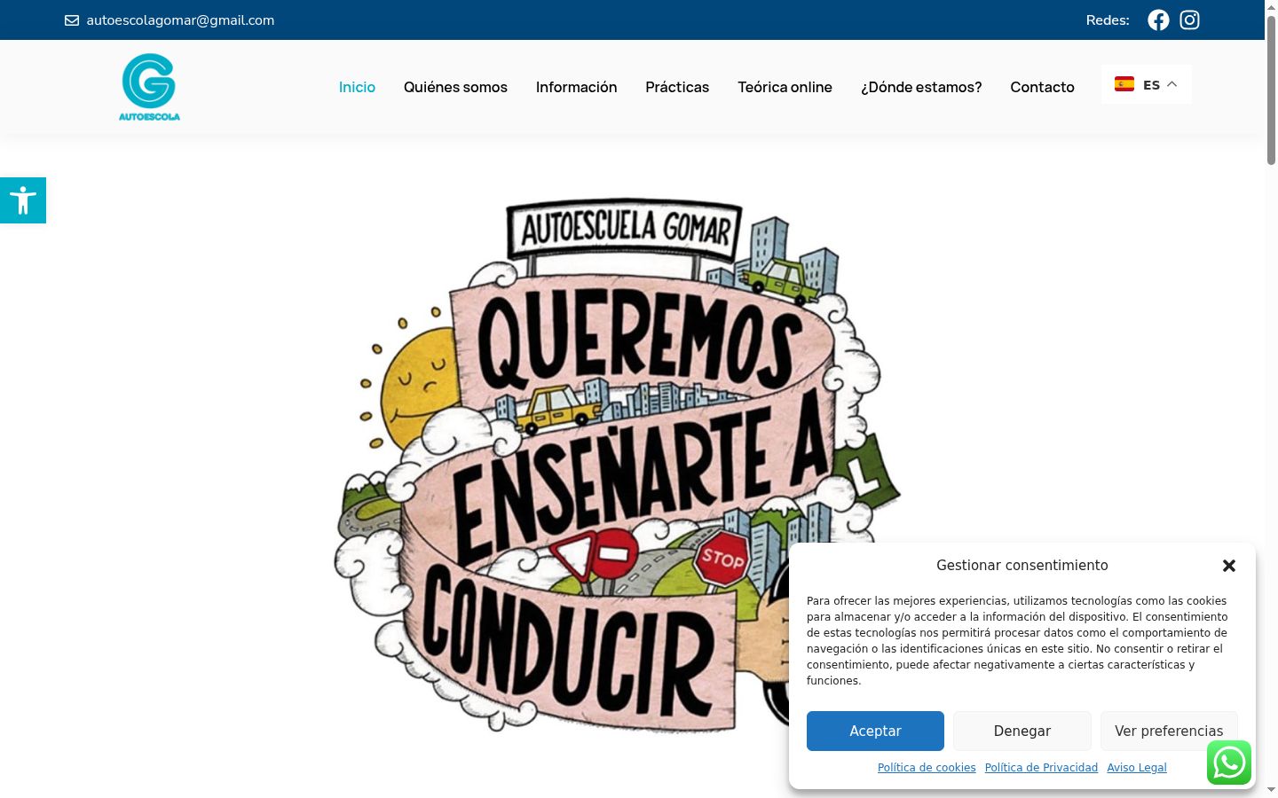 Captura de pantalla del banner de consentimiento mostrado antes de cualquier interacción