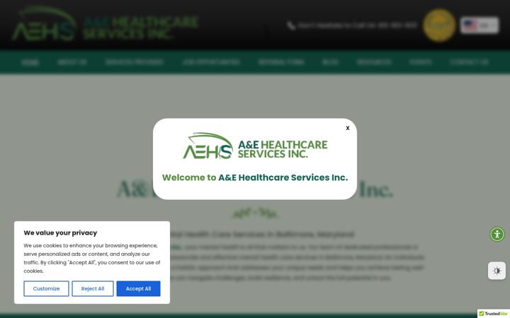 Captură de ecran a aehealthcareservices.com