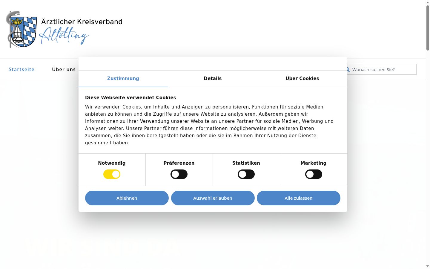 Screenshot des Einwilligungsbanners vor jeglicher Interaktion