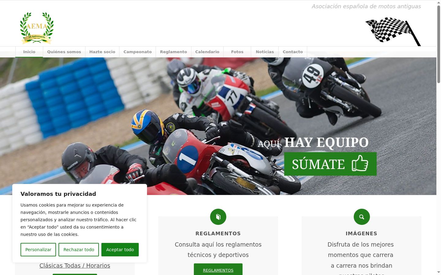 Captura de pantalla del banner de consentimiento mostrado antes de cualquier interacción
