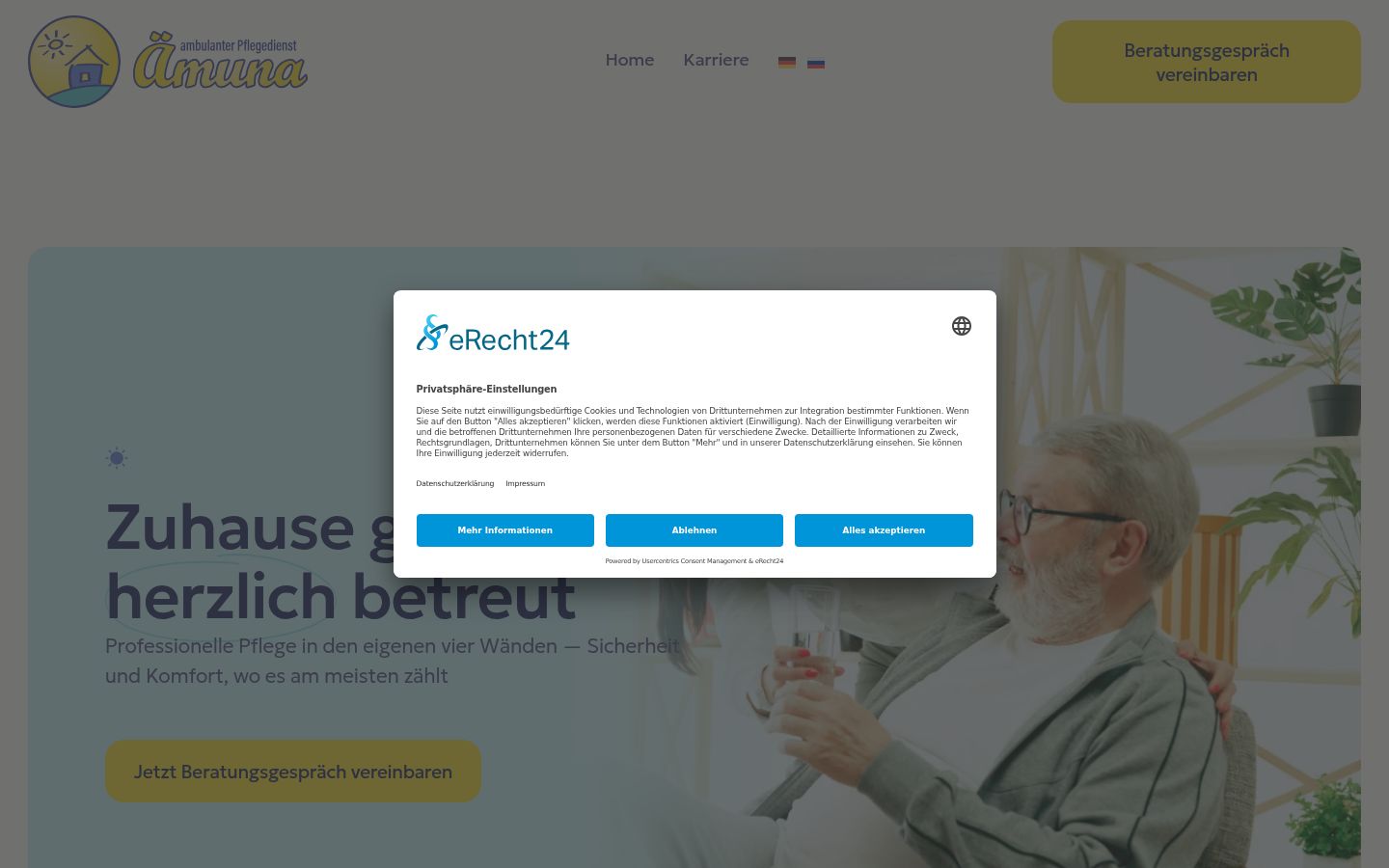 Screenshot del banner di consenso mostrato prima di qualsiasi interazione